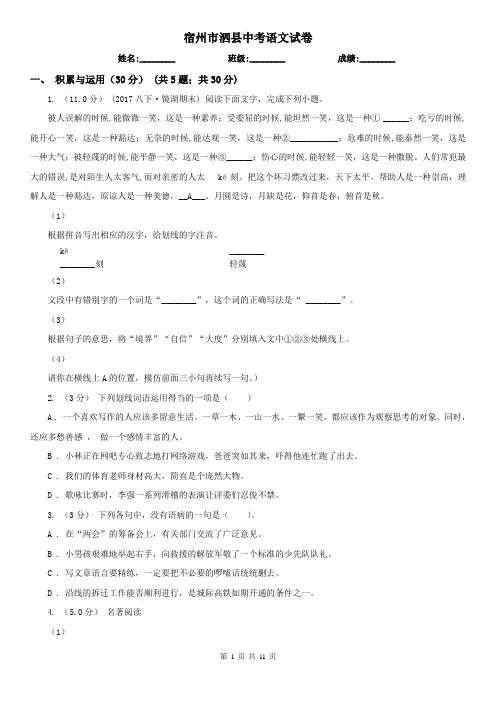宿州市泗县中考语文试卷