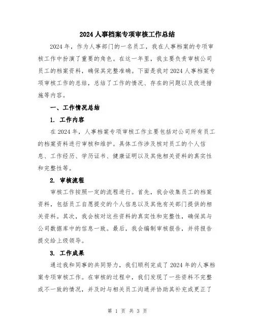 2024人事档案专项审核工作总结