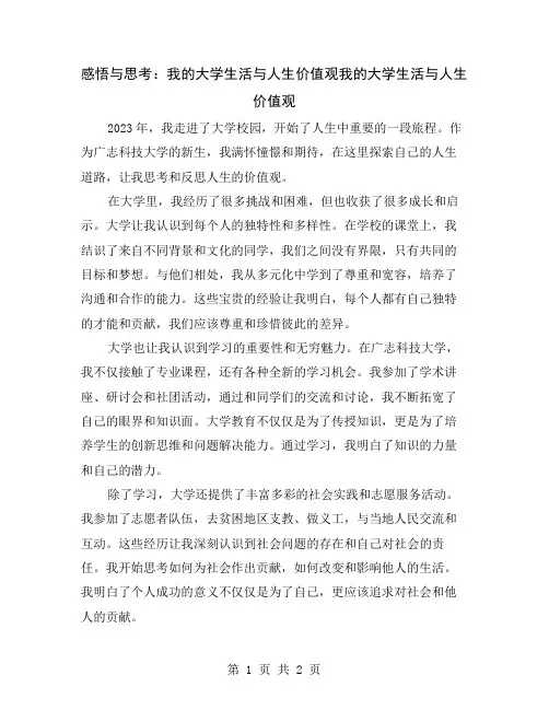 感悟与思考：我的大学生活与人生价值观