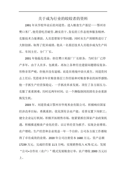 关于成为行业的皎皎者的资料