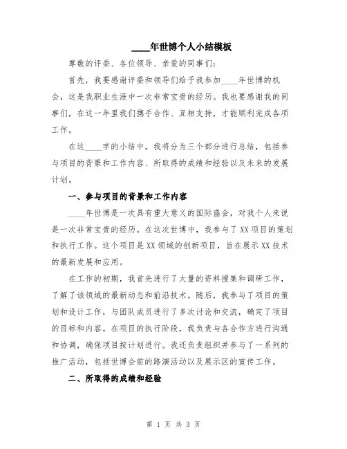 2024年世博个人小结模板