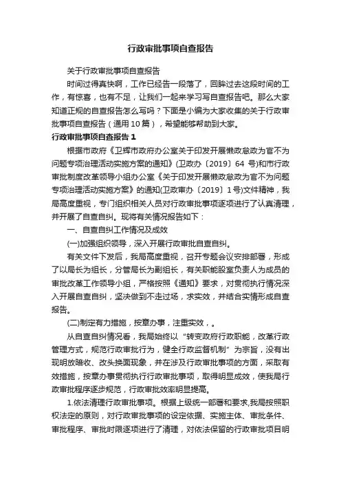 行政审批事项自查报告