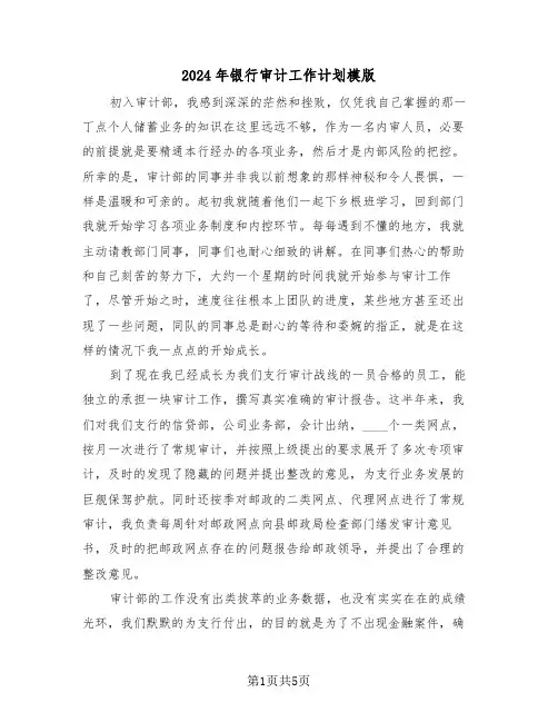 2024年银行审计工作计划模版（二篇）