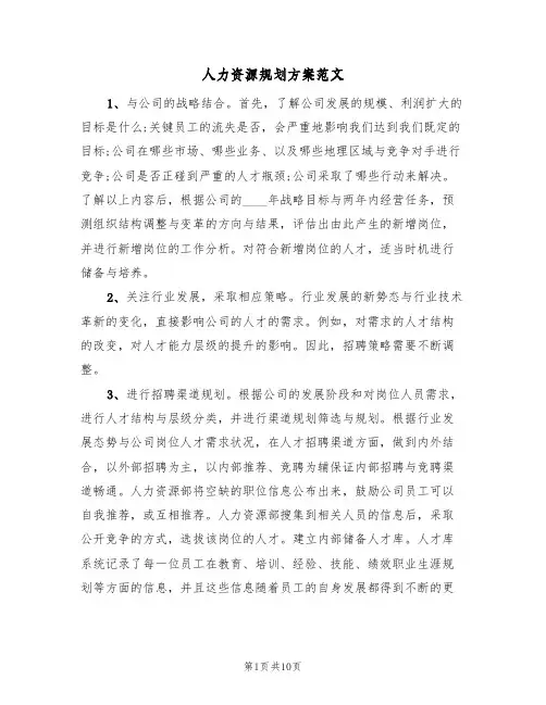 人力资源规划方案范文（3篇）