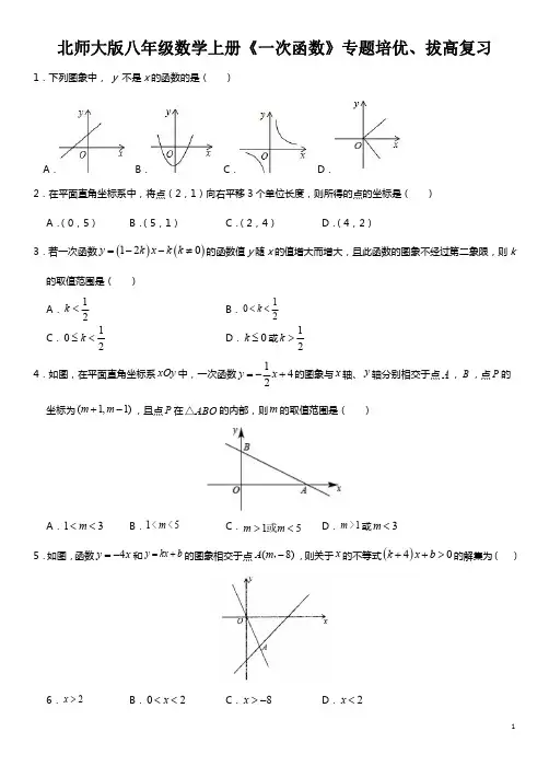 北师大版八年级数学上册《一次函数》专题培优、拔高练习
