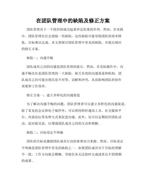 在团队管理中的缺陷及修正方案