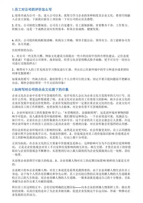 对公司的印象怎么写