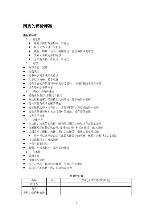 网页的评价标准