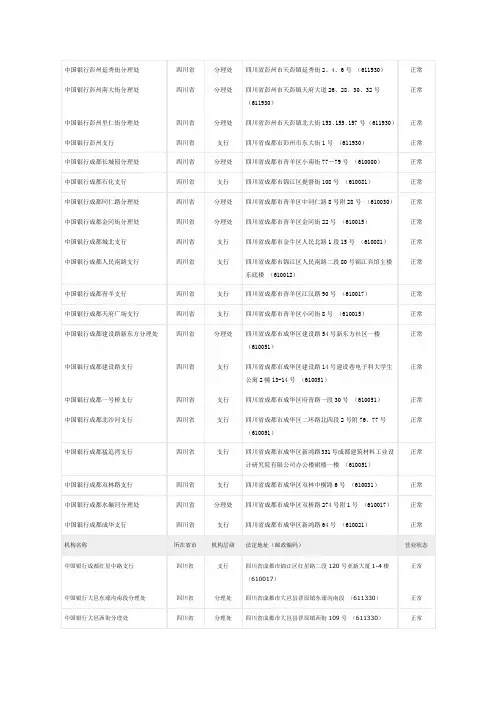 成都中国银行分布