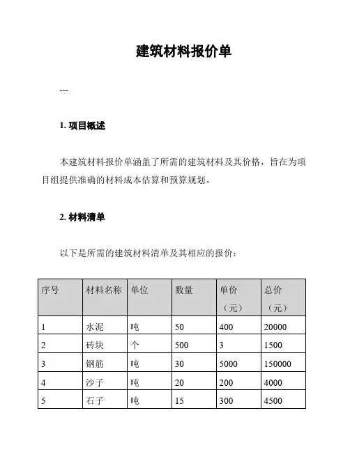 建筑材料报价单