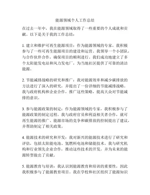 能源领域个人工作总结