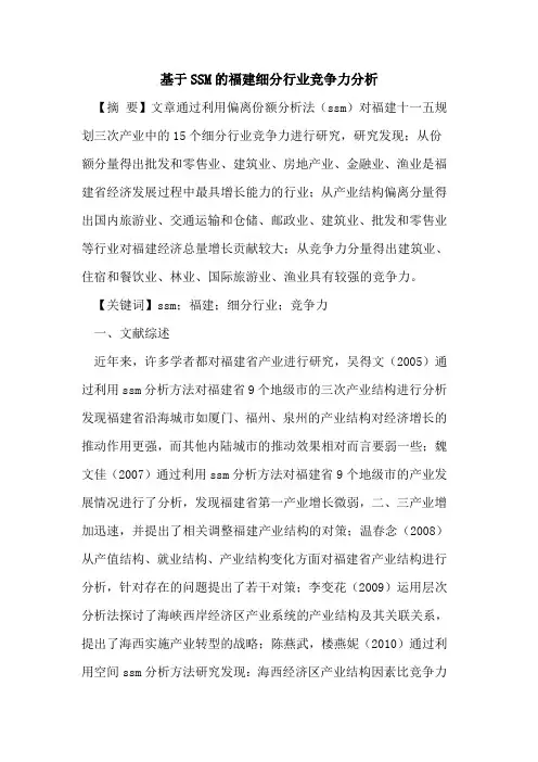 基于SSM福建细分行业竞争力分析