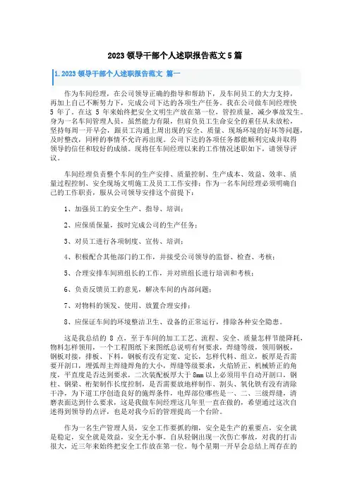 2023领导干部个人述职报告范文5篇