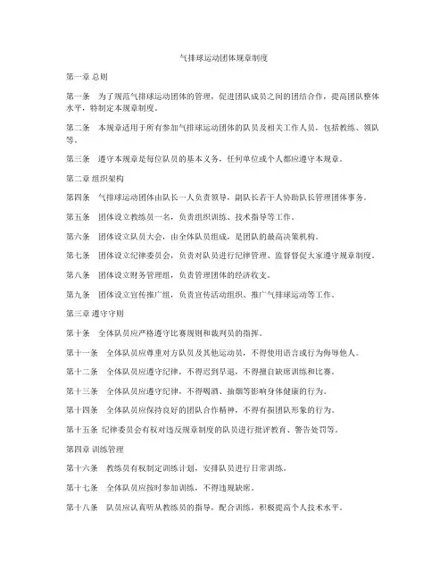 气排球运动团体规章制度