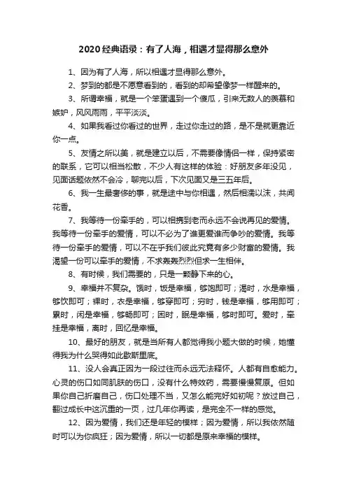 2020经典语录：有了人海，相遇才显得那么意外