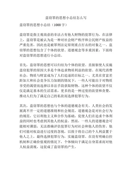 盗窃罪的思想小总结怎么写