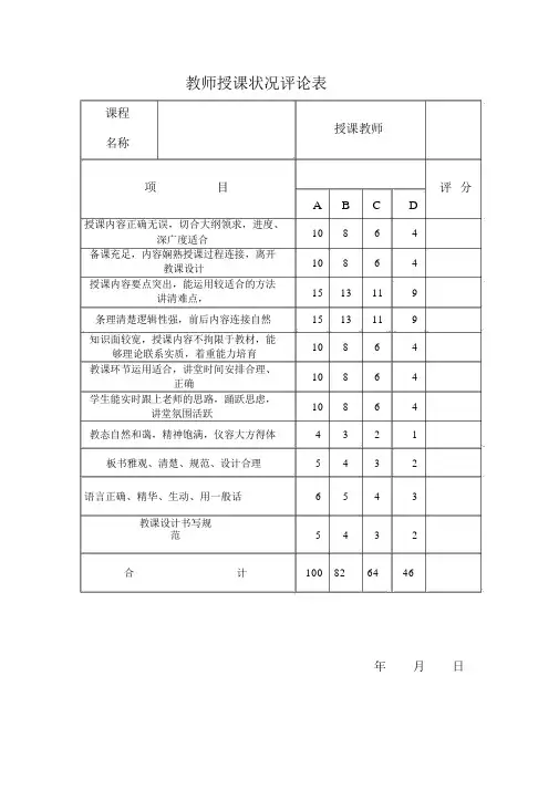 河北科技大学教师授课情况评价表