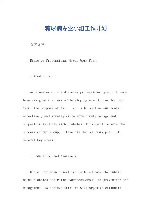 糖尿病专业小组工作计划