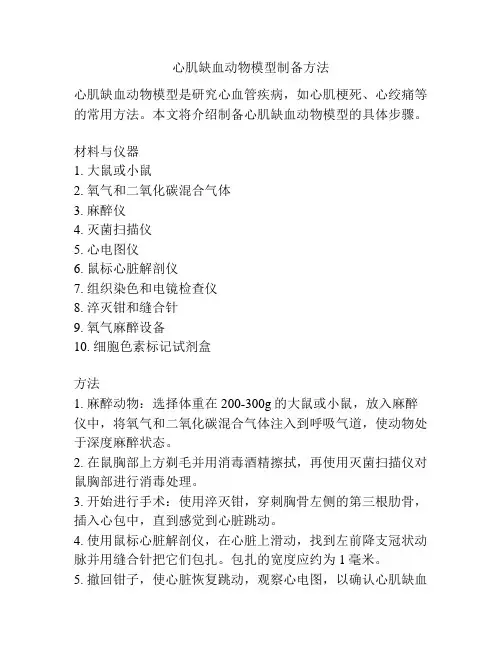 心肌缺血动物模型制备方法