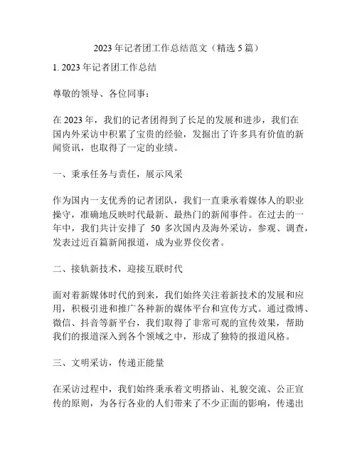 2023年记者团工作总结范文(精选5篇)