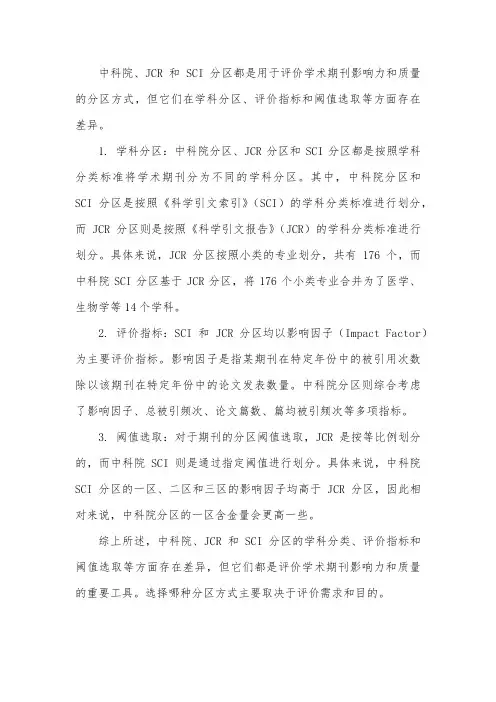 中科院 jcr sci分区区别