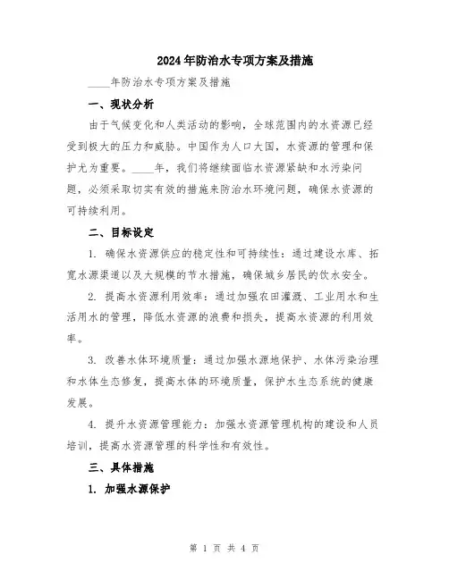 2024年防治水专项方案及措施