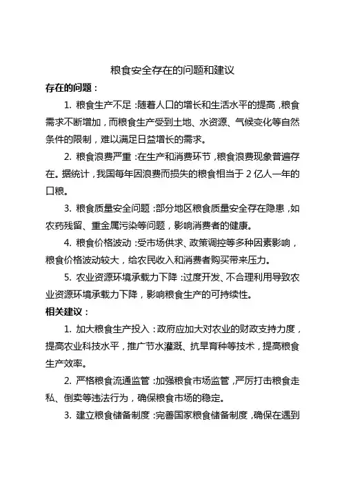 粮食安全存在的问题和建议
