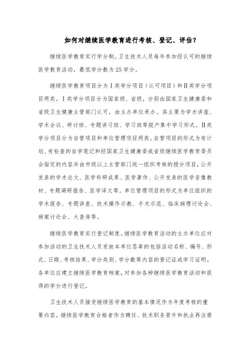 如何对继续医学教育进行考核、登记、评估？