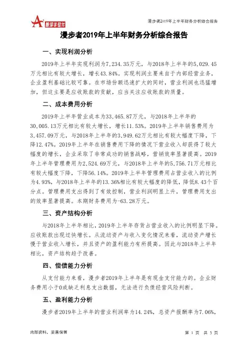 漫步者2019年上半年财务分析结论报告