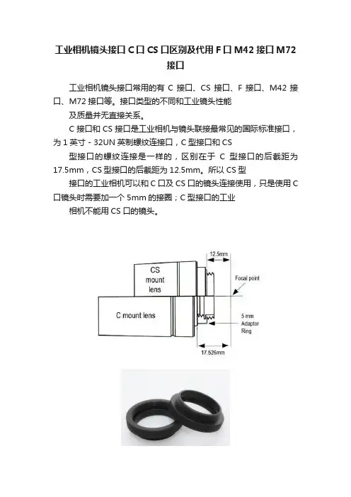 工业相机镜头接口C口CS口区别及代用F口M42接口M72接口