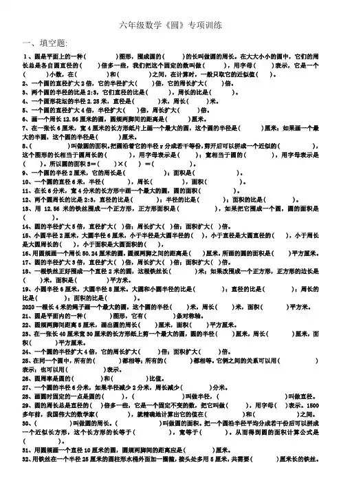 新人教版小学六年级数学上册《圆》专项练习