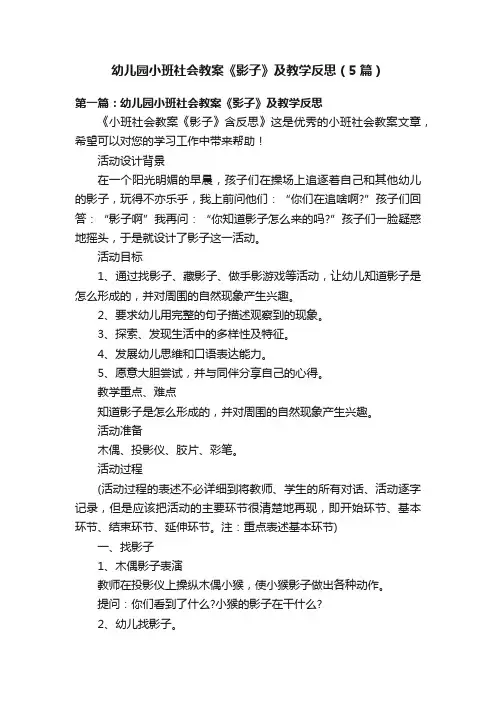 幼儿园小班社会教案《影子》及教学反思（5篇）
