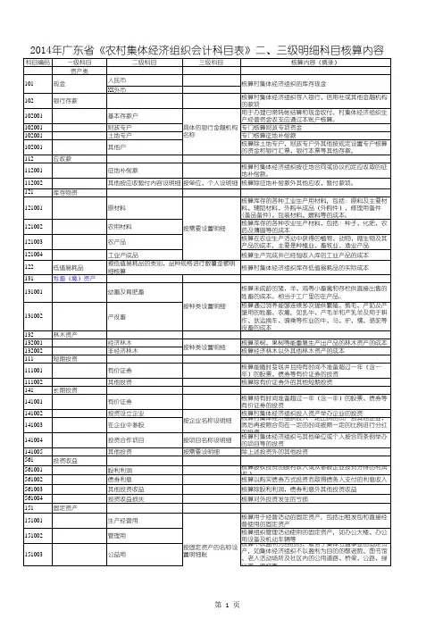 村集体经济组织新会计科目二级明细科目核算内容