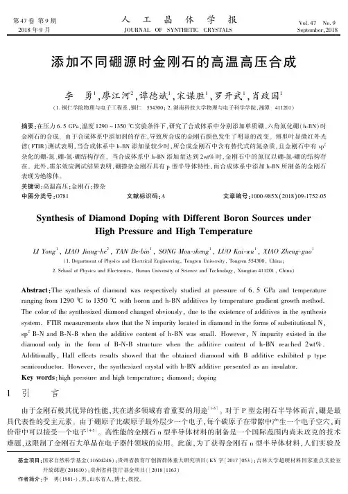 添加不同硼源时金刚石的高温高压合成