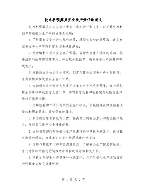 技术科预算员安全生产责任制范文（二篇）