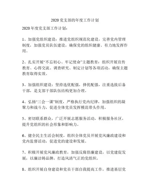 2020党支部的年度工作计划
