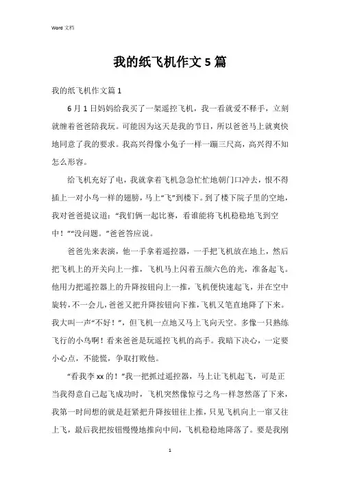我的纸飞机作文5篇