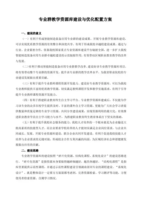 专业群教学资源库建设与优化配置方案