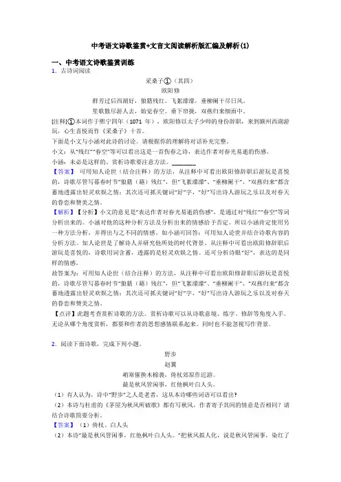 中考语文诗歌鉴赏+文言文阅读解析版汇编及解析(1)