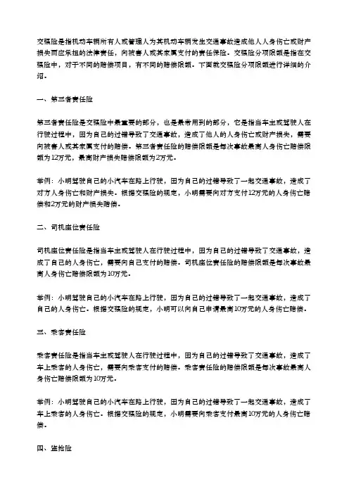 交强险分项限额的明细