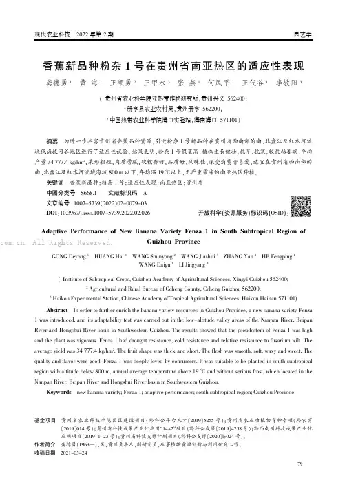 香蕉新品种粉杂1号在贵州省南亚热区的适应性表现