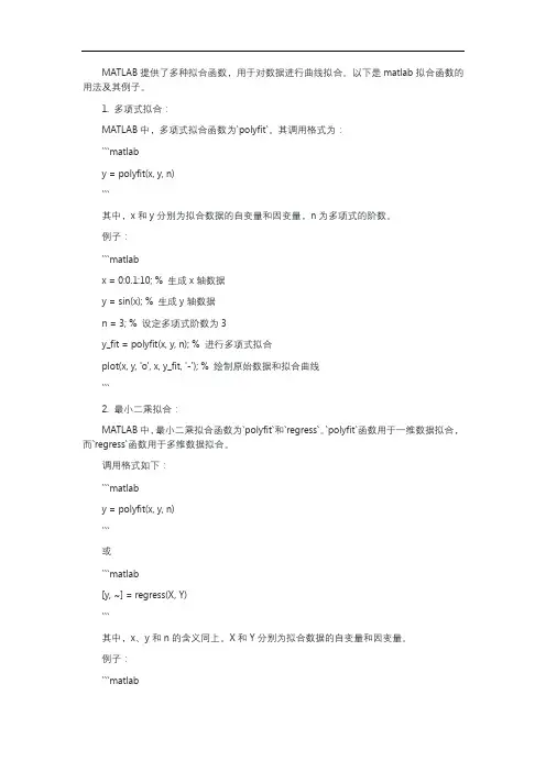matlab 拟合函数用法