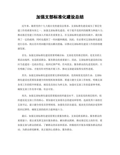加强支部标准化建设总结