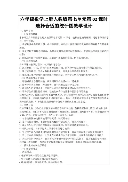 六年级数学上册人教版第七单元第02课时选择合适的统计图教学设计