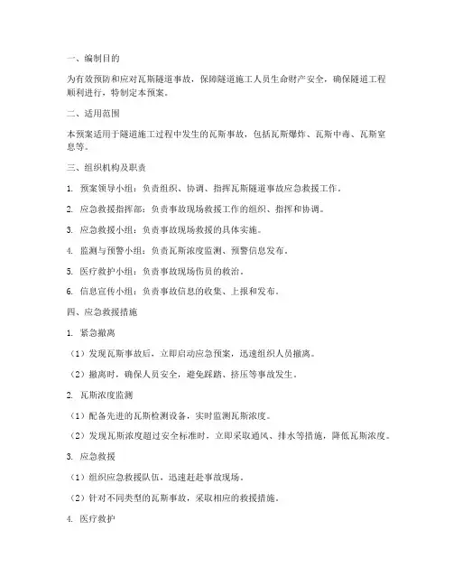 瓦斯隧道事故应急预案