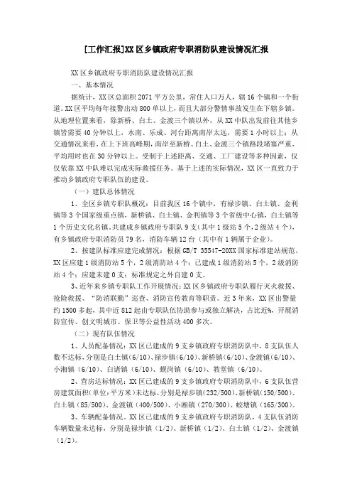 [工作汇报]XX区乡镇政府专职消防队建设情况汇报