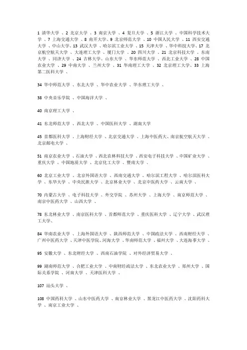 中国一本二本大学最新排名