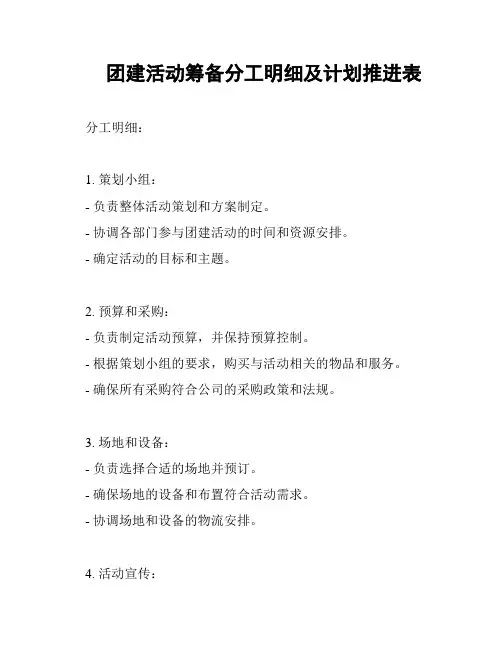 团建活动筹备分工明细及计划推进表
