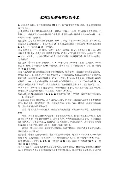水稻常见病虫害防治技术
