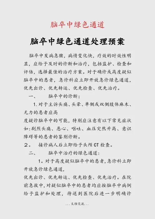脑卒中绿色通道(课件)